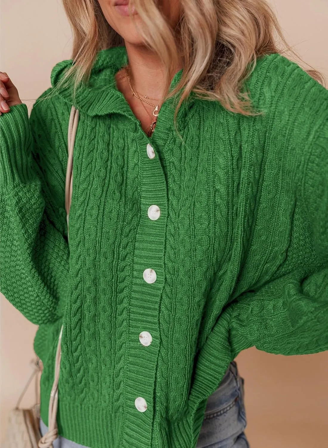 Dokotoo Oversized Sweaters for Women Casual Solid Long Sleeve Button Down Chunky Knit Hooded Cardigan Sweaters Coat
