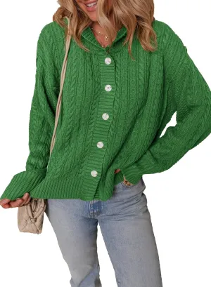 Dokotoo Oversized Sweaters for Women Casual Solid Long Sleeve Button Down Chunky Knit Hooded Cardigan Sweaters Coat