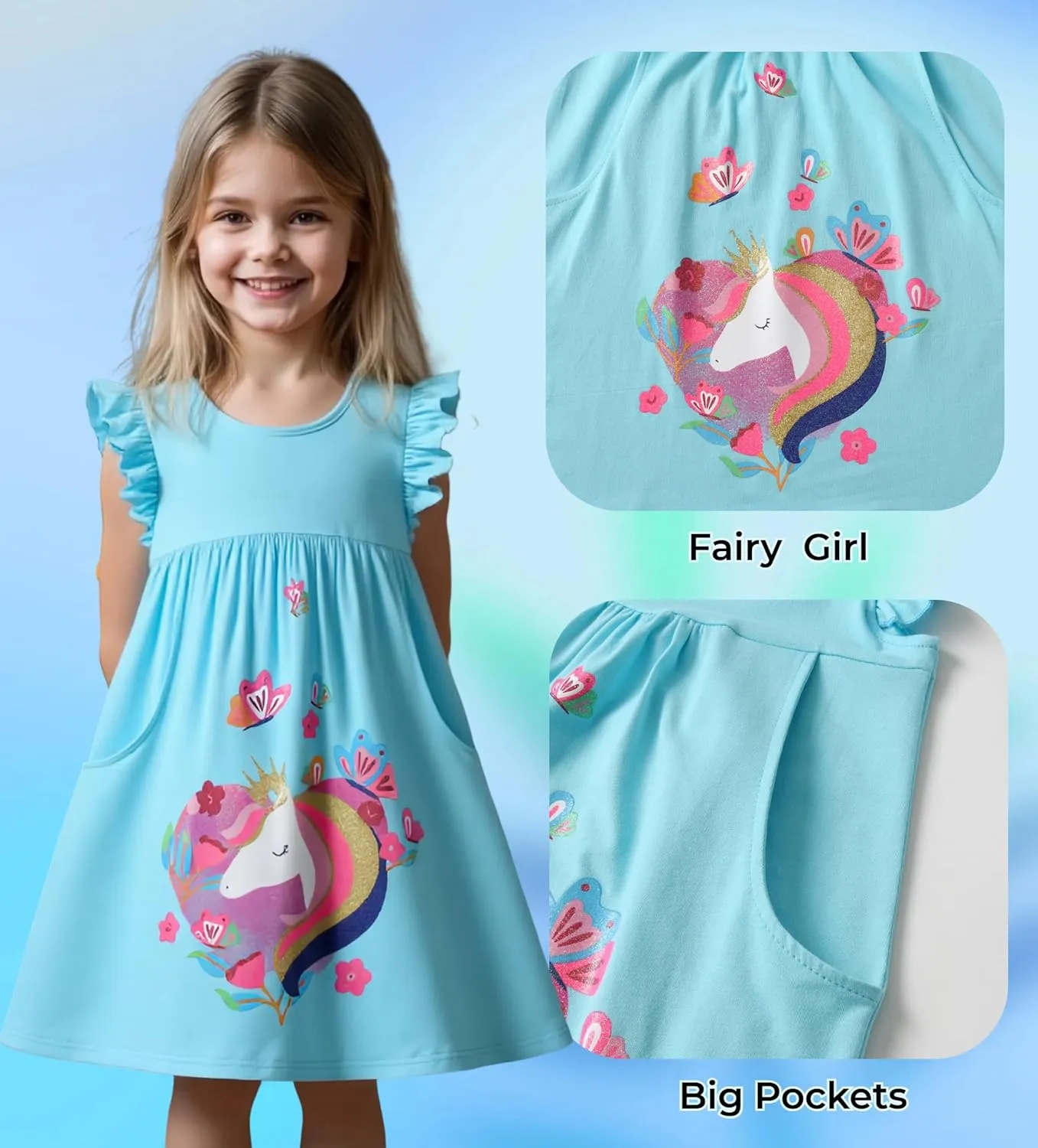 DXTON Toddler Girls Dresses Easter Rainbow Short Sleeve Cotton Casual Summer Birthday School Sundress