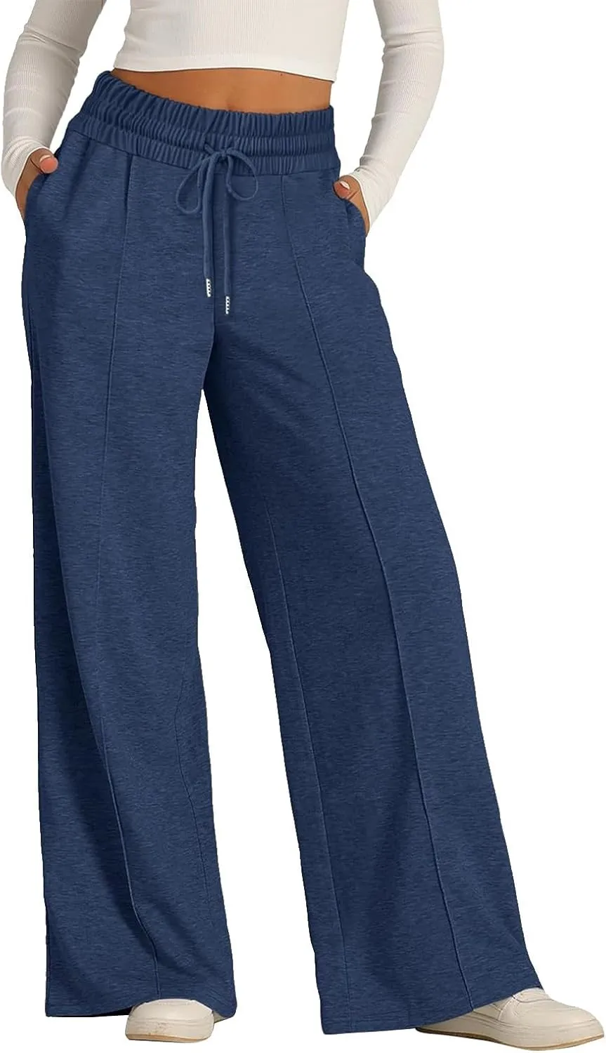 eoeioa Oversized Wide Leg Sweatpants Women Drawstring Low Waisted Straight Leg Sweatpants Baggy Joggers Lounge Pants w/Pocket