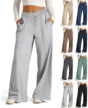 eoeioa Oversized Wide Leg Sweatpants Women Drawstring Low Waisted Straight Leg Sweatpants Baggy Joggers Lounge Pants w/Pocket
