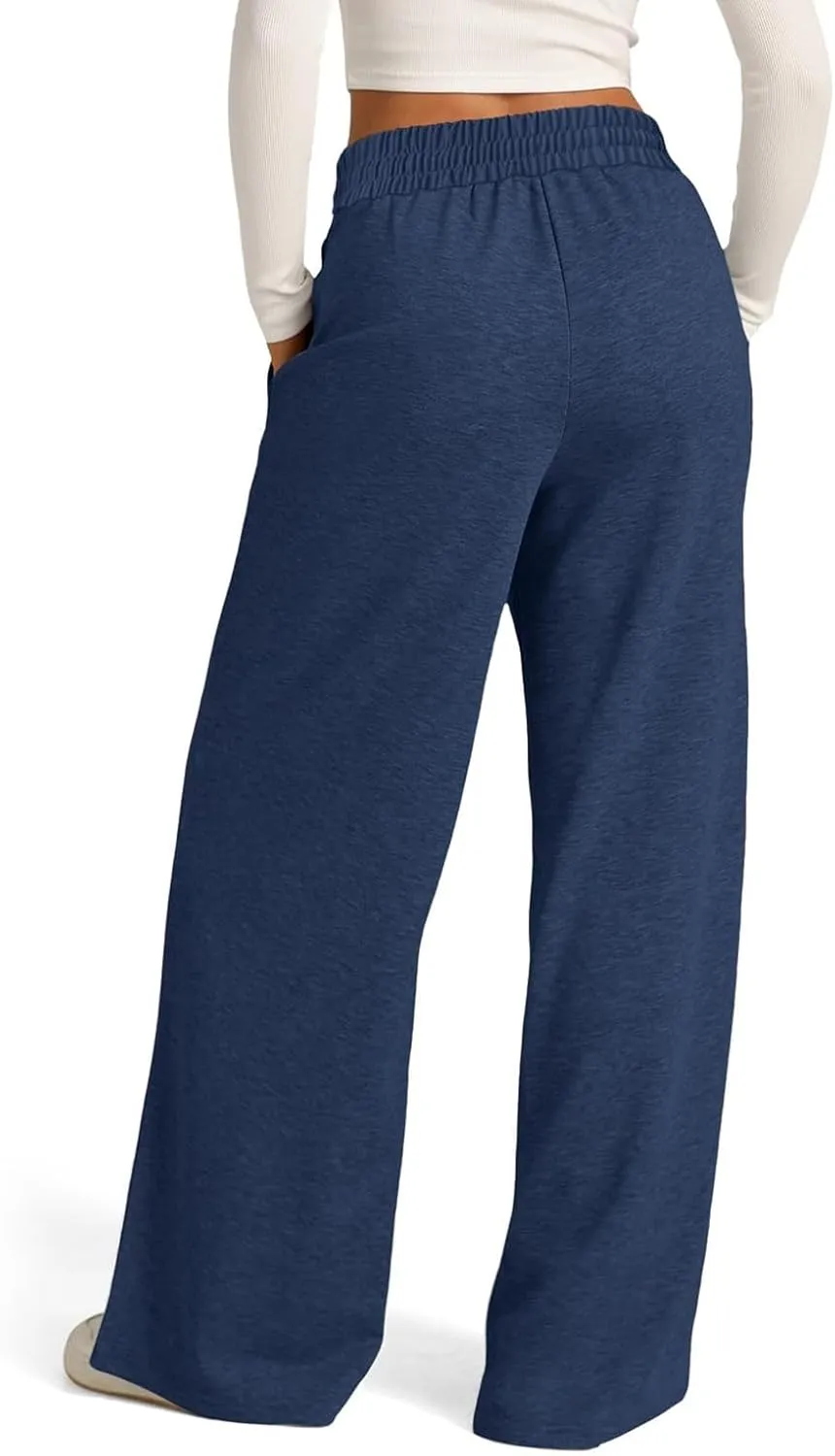 eoeioa Oversized Wide Leg Sweatpants Women Drawstring Low Waisted Straight Leg Sweatpants Baggy Joggers Lounge Pants w/Pocket