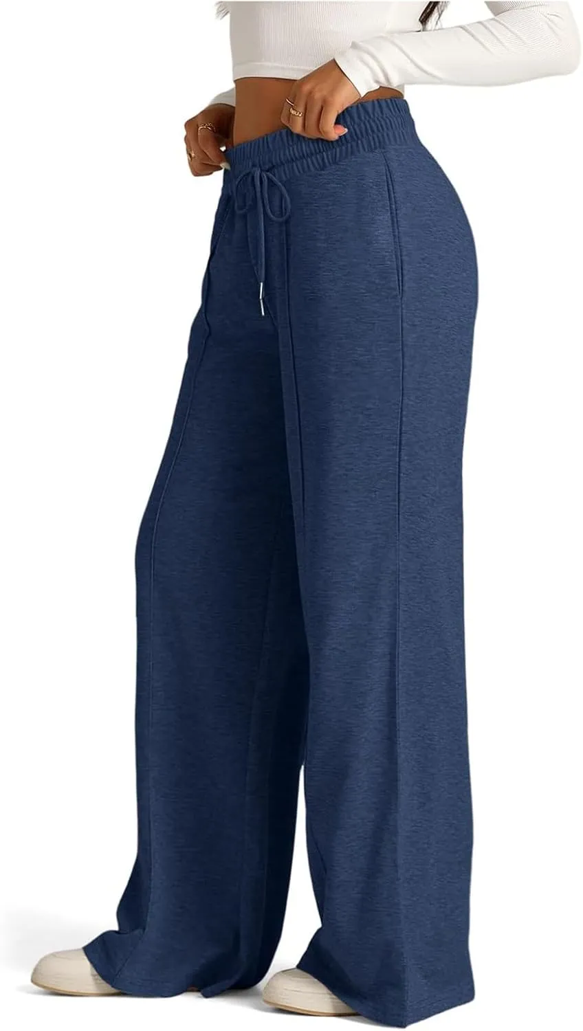 eoeioa Oversized Wide Leg Sweatpants Women Drawstring Low Waisted Straight Leg Sweatpants Baggy Joggers Lounge Pants w/Pocket