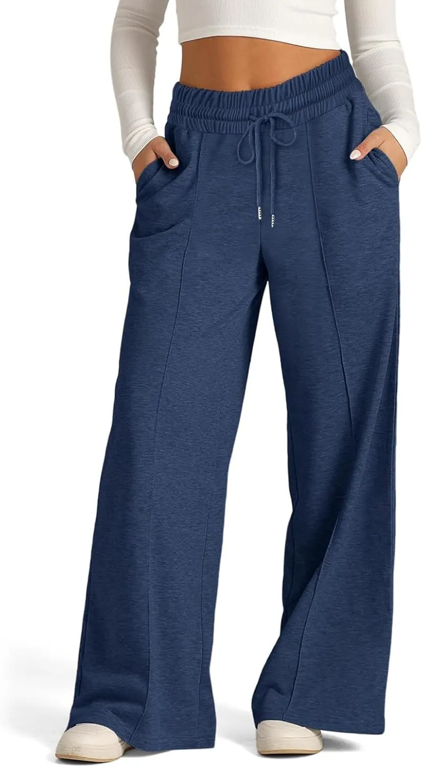 eoeioa Oversized Wide Leg Sweatpants Women Drawstring Low Waisted Straight Leg Sweatpants Baggy Joggers Lounge Pants w/Pocket