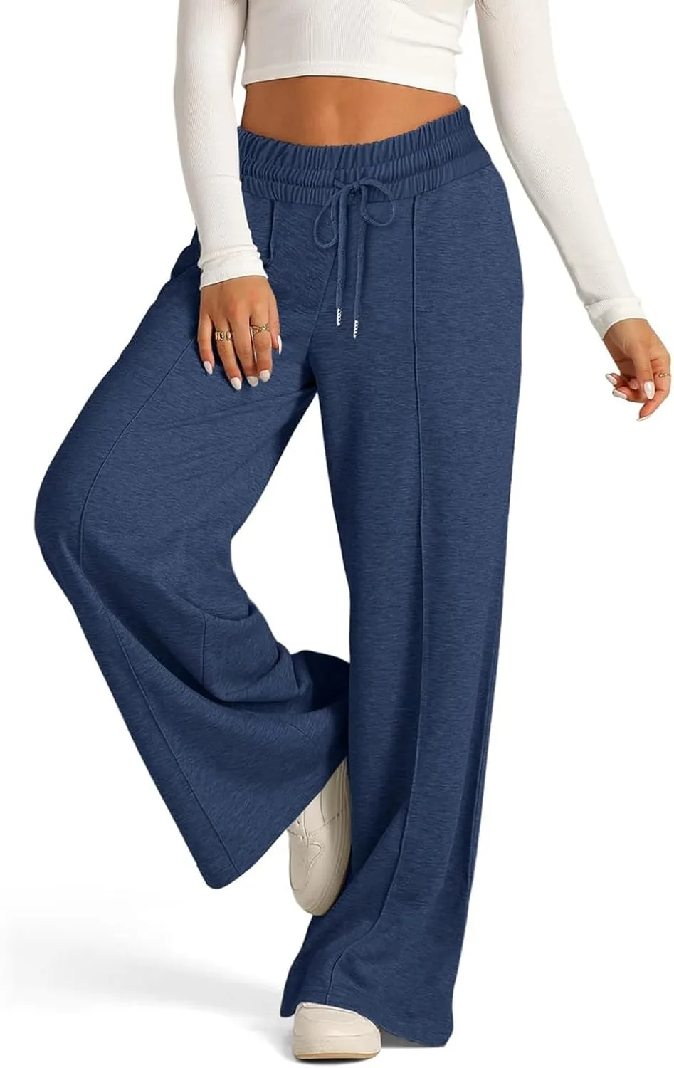 eoeioa Oversized Wide Leg Sweatpants Women Drawstring Low Waisted Straight Leg Sweatpants Baggy Joggers Lounge Pants w/Pocket