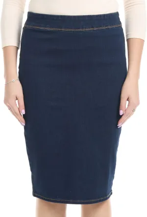 ESTEEZ Womens Jean Pencil Skirt - Pull-On - 4 Way Stretch Denim 'Venice'