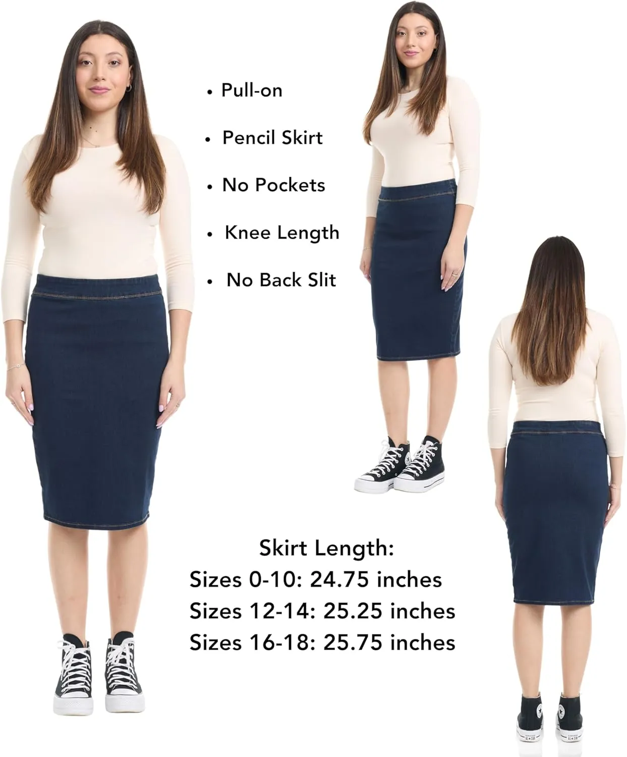 ESTEEZ Womens Jean Pencil Skirt - Pull-On - 4 Way Stretch Denim 'Venice'