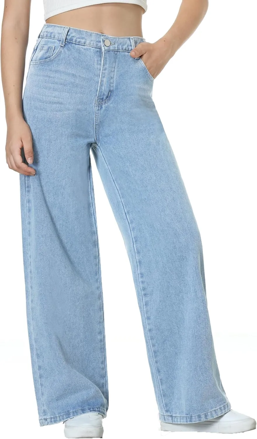 EXARUS Girls Jeans Pants Wide Leg/Flare/Skinny Denim Pant Ripped High Waist Elastic Band Casual with Pockets Kids 6-14Y