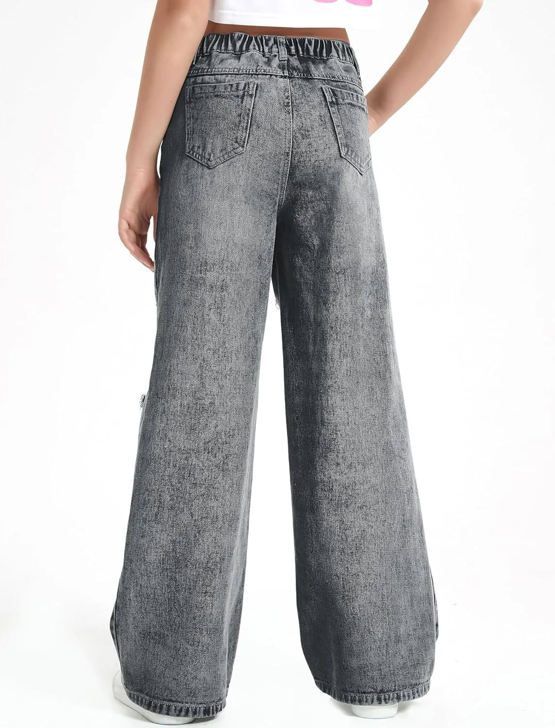 EXARUS Girls Jeans Wide Leg/Flare/Skinny Denim Pants Ripped Baggy High Waisted with Pockets Teen Casual Kids 6-14Y