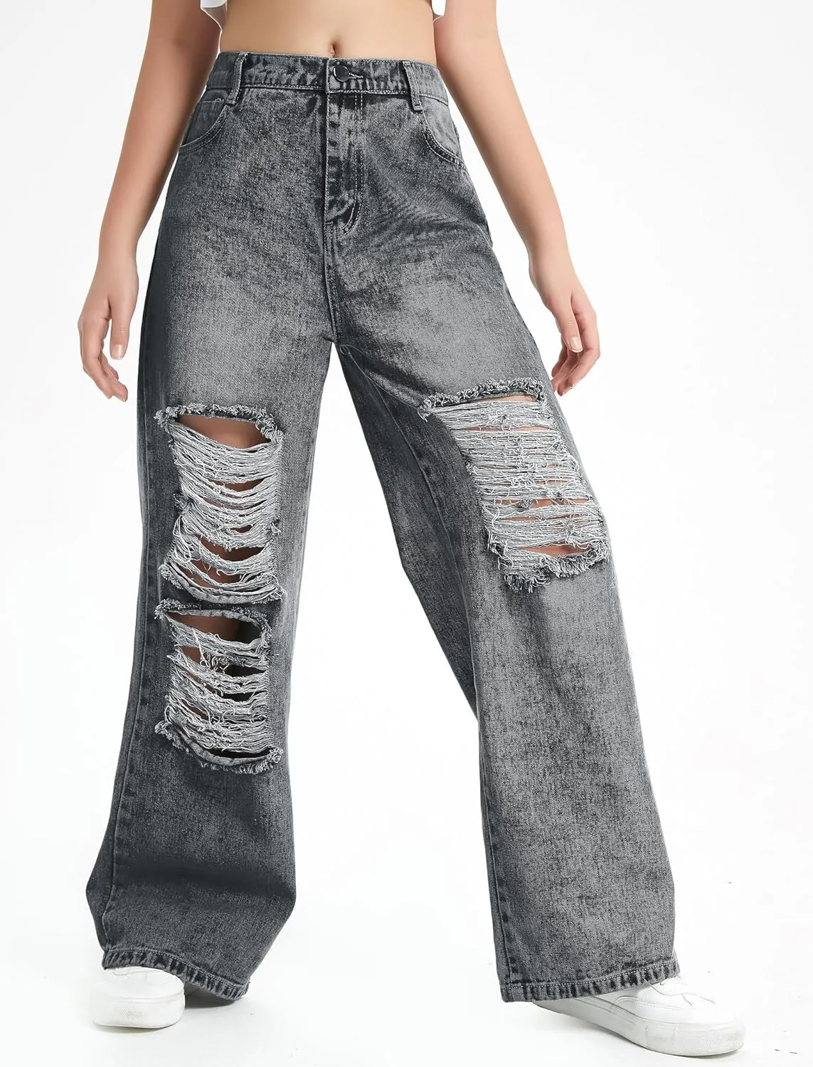 EXARUS Girls Jeans Wide Leg/Flare/Skinny Denim Pants Ripped Baggy High Waisted with Pockets Teen Casual Kids 6-14Y