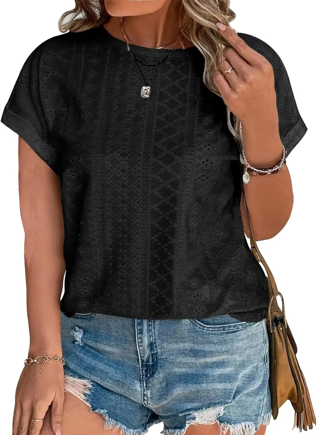Eytino Women Plus Size Tops Short Sleeve Crewneck Casual Loose Summer Blouse Shirts(1X-5X)