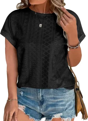 Eytino Women Plus Size Tops Short Sleeve Crewneck Casual Loose Summer Blouse Shirts(1X-5X)