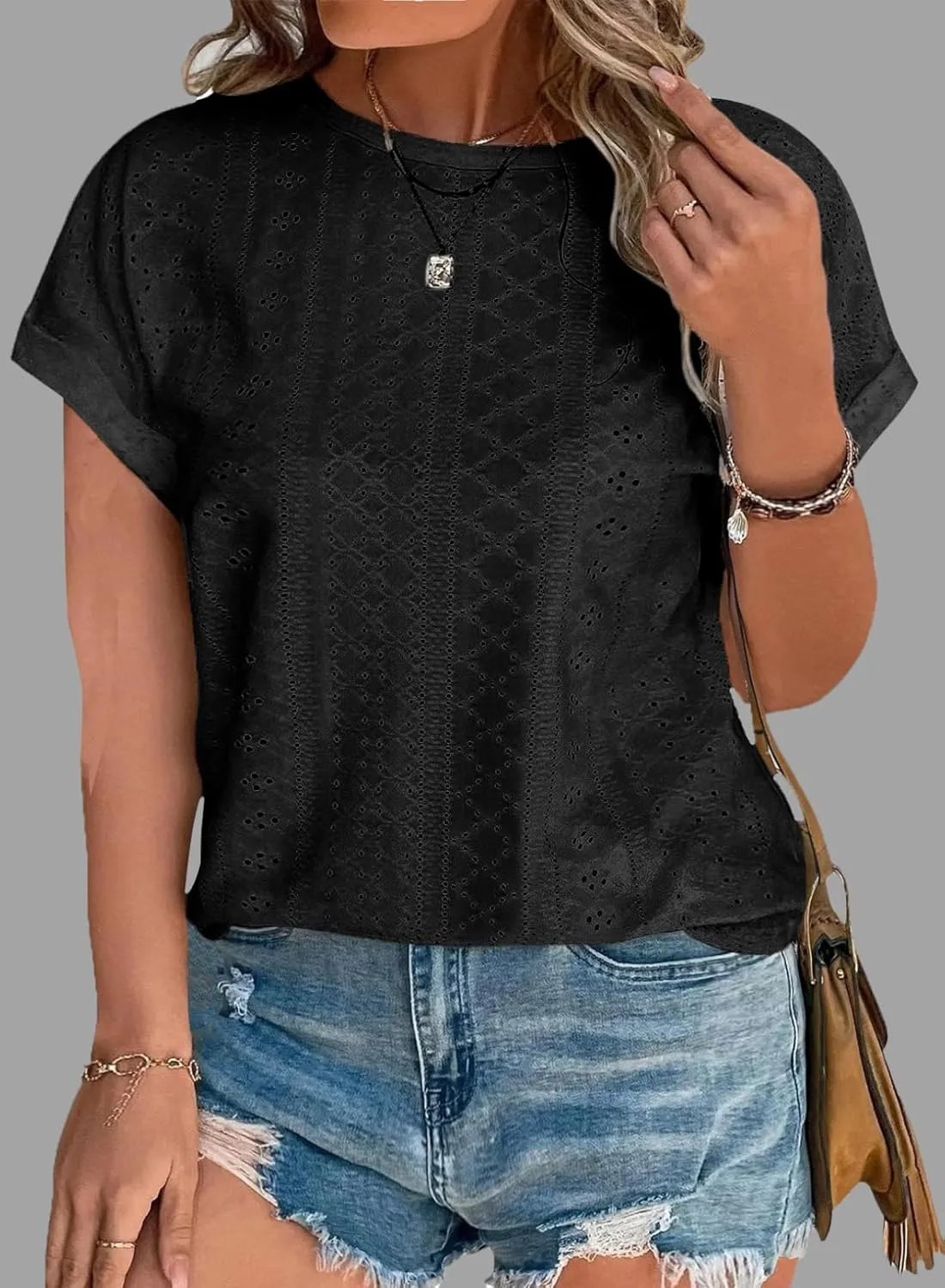 Eytino Women Plus Size Tops Short Sleeve Crewneck Casual Loose Summer Blouse Shirts(1X-5X)