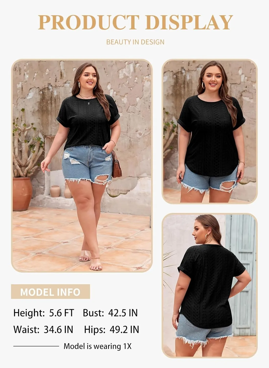 Eytino Women Plus Size Tops Short Sleeve Crewneck Casual Loose Summer Blouse Shirts(1X-5X)