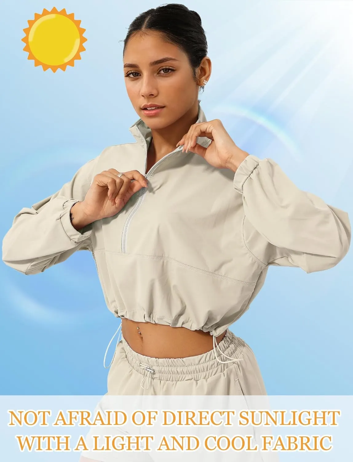FEOYA Womens Half Zip Pullover Sweatshirt Quick Dry Cropped Jackets Long Sleeve Running Yoga Workout Shirts