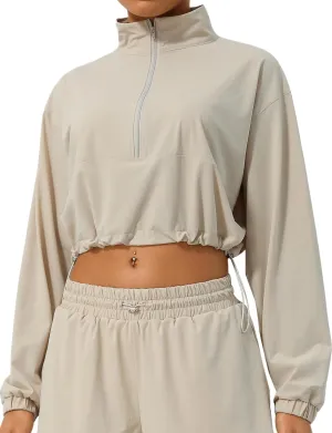 FEOYA Womens Half Zip Pullover Sweatshirt Quick Dry Cropped Jackets Long Sleeve Running Yoga Workout Shirts
