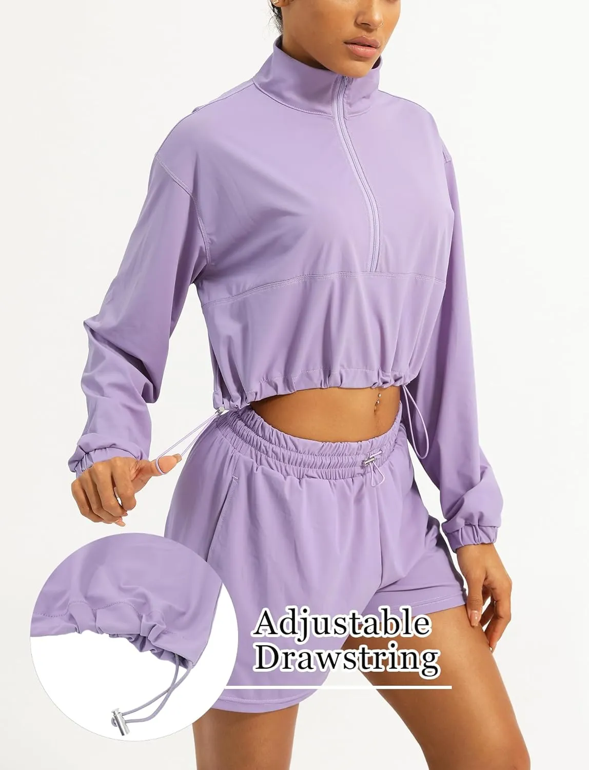 FEOYA Womens Half Zip Pullover Sweatshirt Quick Dry Cropped Jackets Long Sleeve Running Yoga Workout Shirts