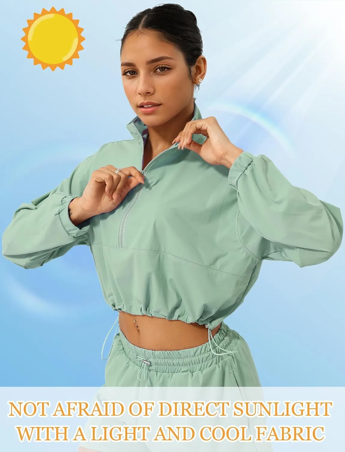 FEOYA Womens Half Zip Pullover Sweatshirt Quick Dry Cropped Jackets Long Sleeve Running Yoga Workout Shirts
