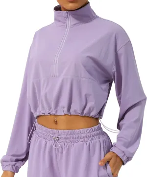 FEOYA Womens Half Zip Pullover Sweatshirt Quick Dry Cropped Jackets Long Sleeve Running Yoga Workout Shirts