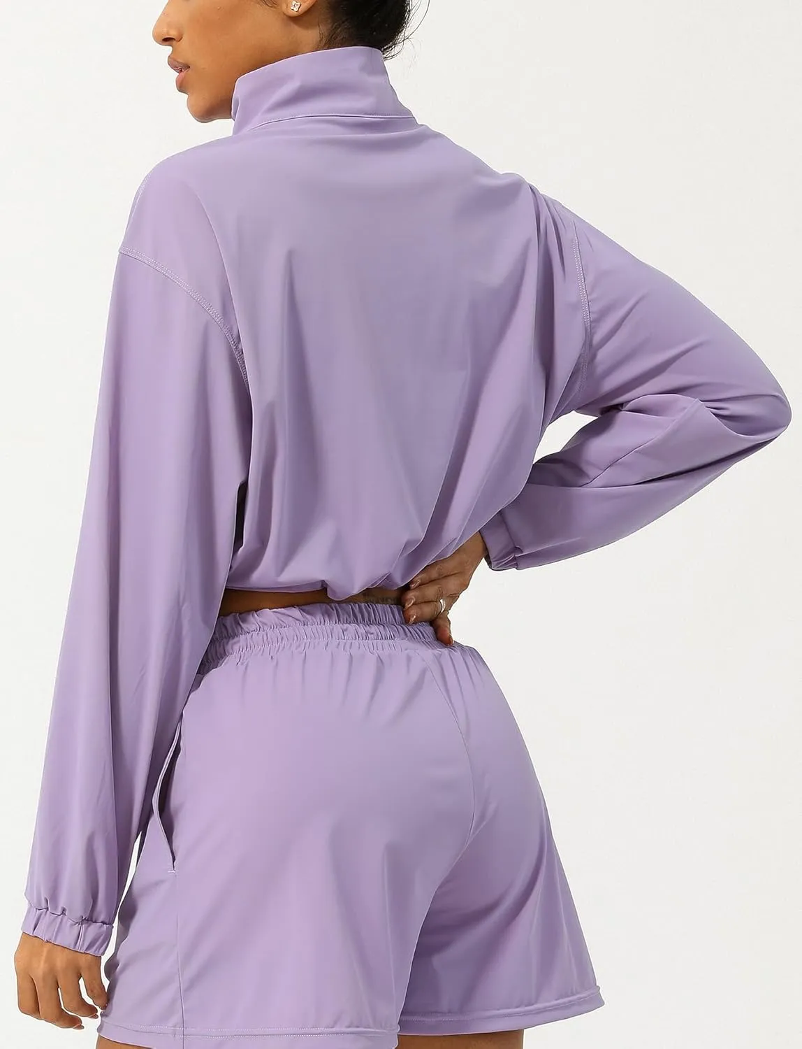 FEOYA Womens Half Zip Pullover Sweatshirt Quick Dry Cropped Jackets Long Sleeve Running Yoga Workout Shirts