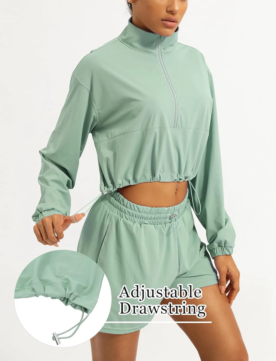 FEOYA Womens Half Zip Pullover Sweatshirt Quick Dry Cropped Jackets Long Sleeve Running Yoga Workout Shirts