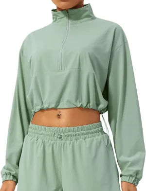 FEOYA Womens Half Zip Pullover Sweatshirt Quick Dry Cropped Jackets Long Sleeve Running Yoga Workout Shirts