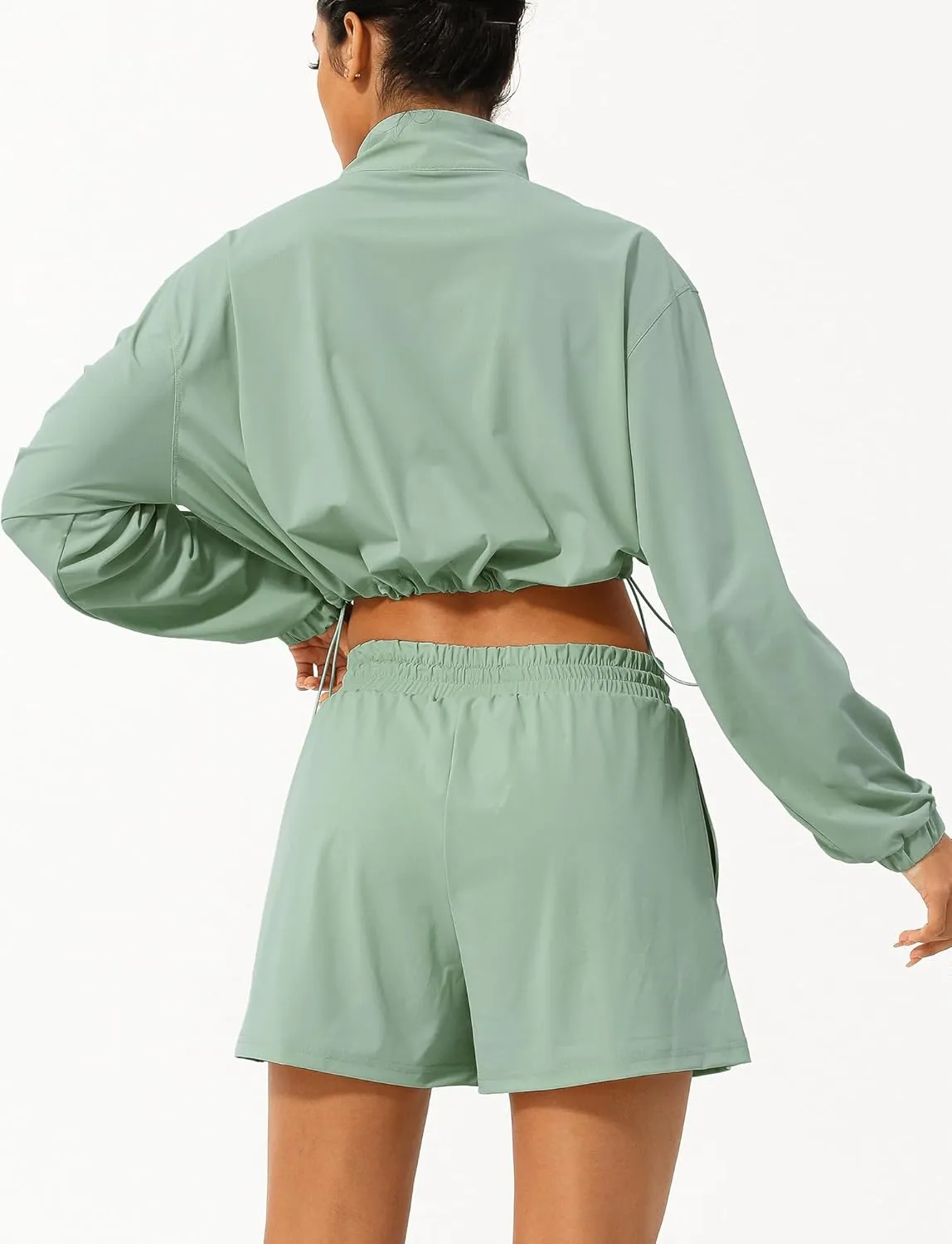 FEOYA Womens Half Zip Pullover Sweatshirt Quick Dry Cropped Jackets Long Sleeve Running Yoga Workout Shirts