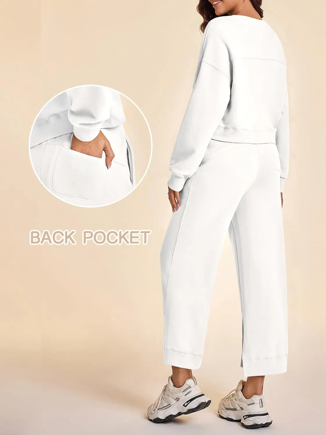 Fisoew Womens 2 Piece Outfits Sweatsuits Sets Long Sleeve Cropped Sweatshirts with Loose Straight Leg Sweatpants Tracksuit