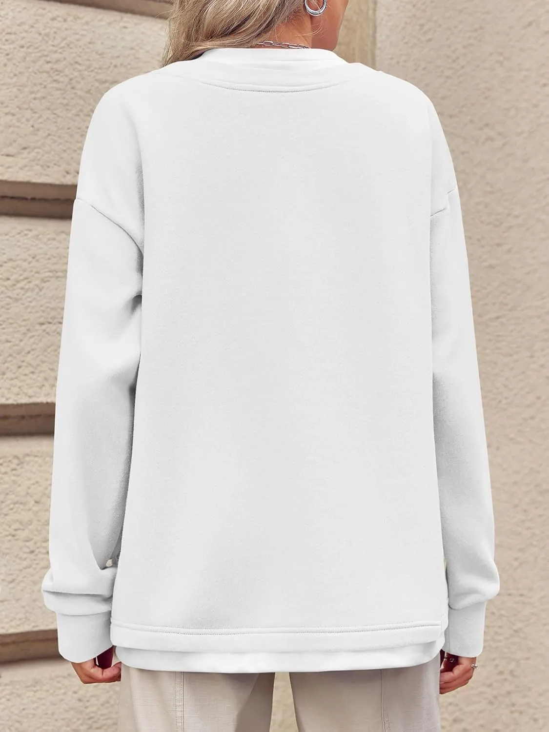 Fisoew Womens Crewneck Oversized Sweatshirts Long Sleeve Contrast Colors 2 in 1 Casual Pullover Tops