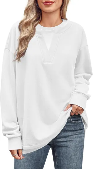 Fisoew Womens Crewneck Oversized Sweatshirts Long Sleeve Contrast Colors 2 in 1 Casual Pullover Tops