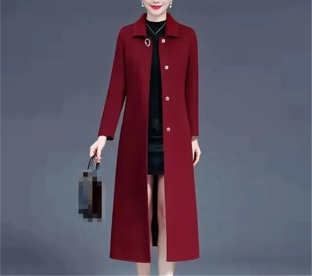 Fjnbbiot Double Face Cashmere Coat Female Autumn Winter Wool Blended Coats Over The Knee Windbreaker Outerwear