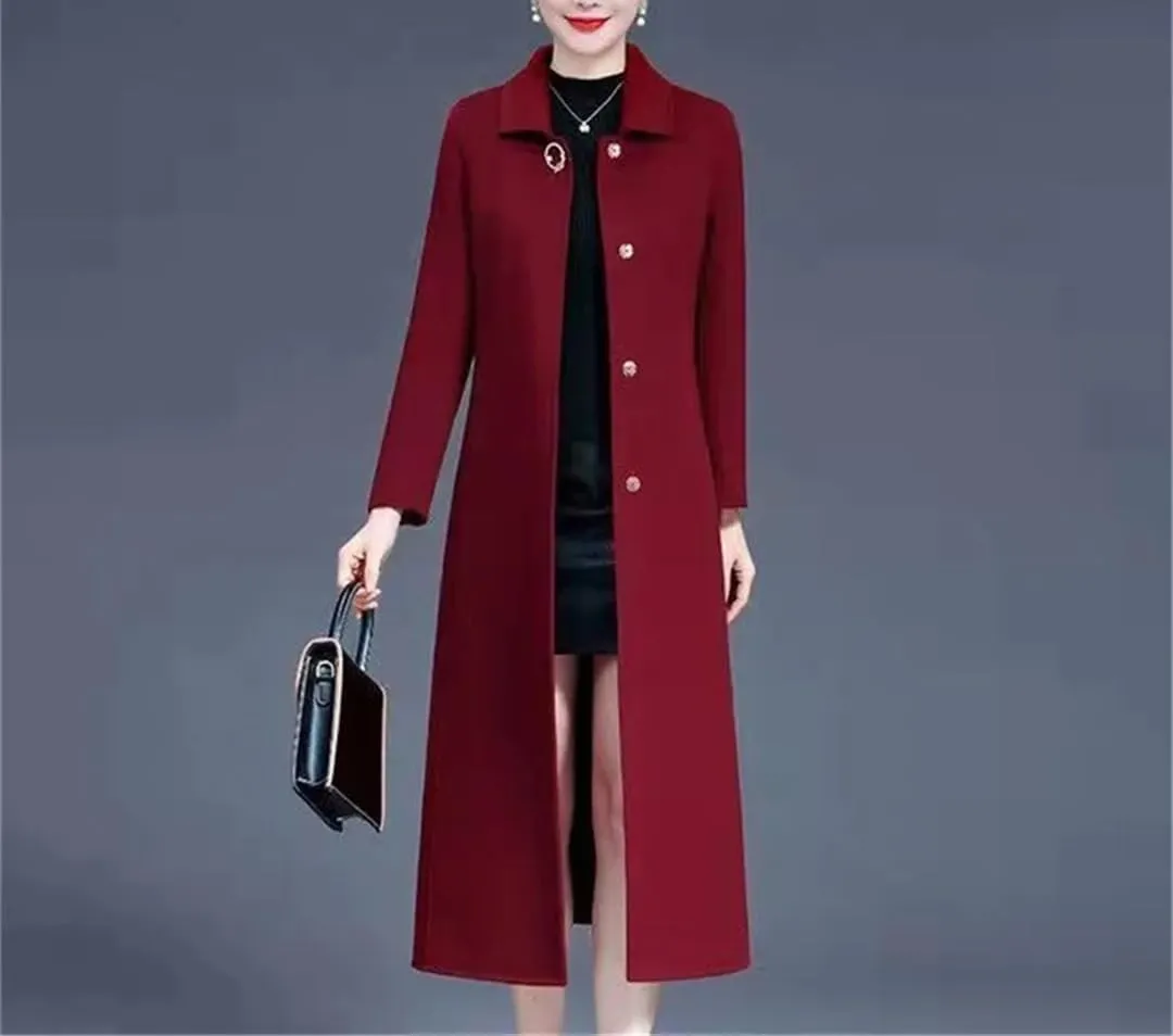 Fjnbbiot Double Face Cashmere Coat Female Autumn Winter Wool Blended Coats Over The Knee Windbreaker Outerwear