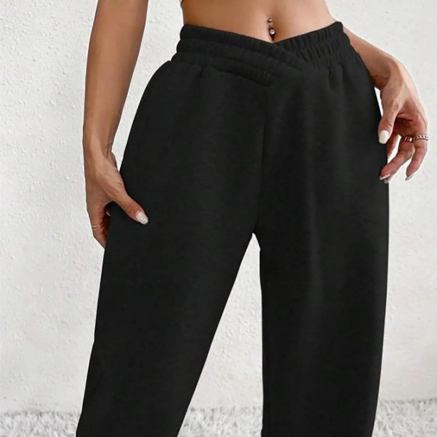 Fleece Joggers for Women Y2k Baggy Cute Sweatpants Casual Crossover High Waisted Athletic Jogger Pants with Pockets