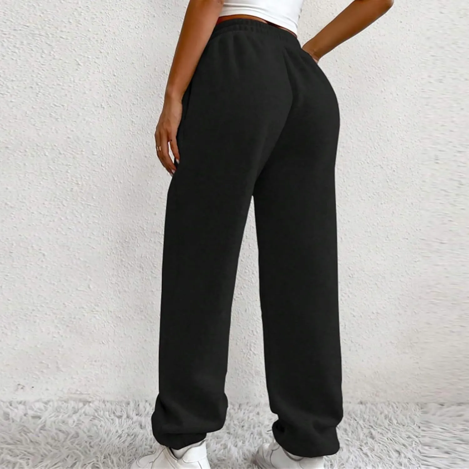 Fleece Joggers for Women Y2k Baggy Cute Sweatpants Casual Crossover High Waisted Athletic Jogger Pants with Pockets