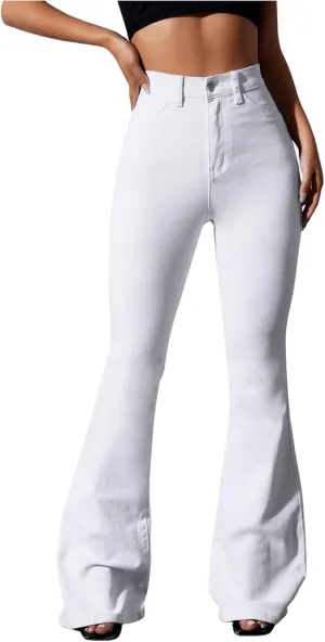 Floerns Women's High Waisted Flare Leg Jeans Zipper Fly Bell Bottom Denim Pants