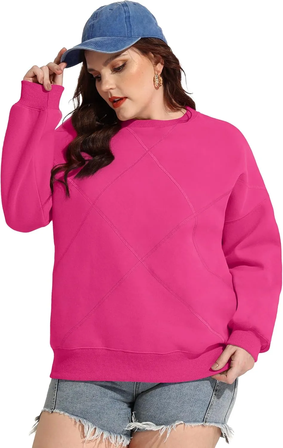 FOREYOND Plus Size Fleece Sweatshirts for Women Crewneck Cotton Pullover Sweat Shirts Casual Thermal Long Sleeve Tops