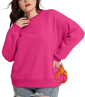 FOREYOND Plus Size Fleece Sweatshirts for Women Crewneck Cotton Pullover Sweat Shirts Casual Thermal Long Sleeve Tops