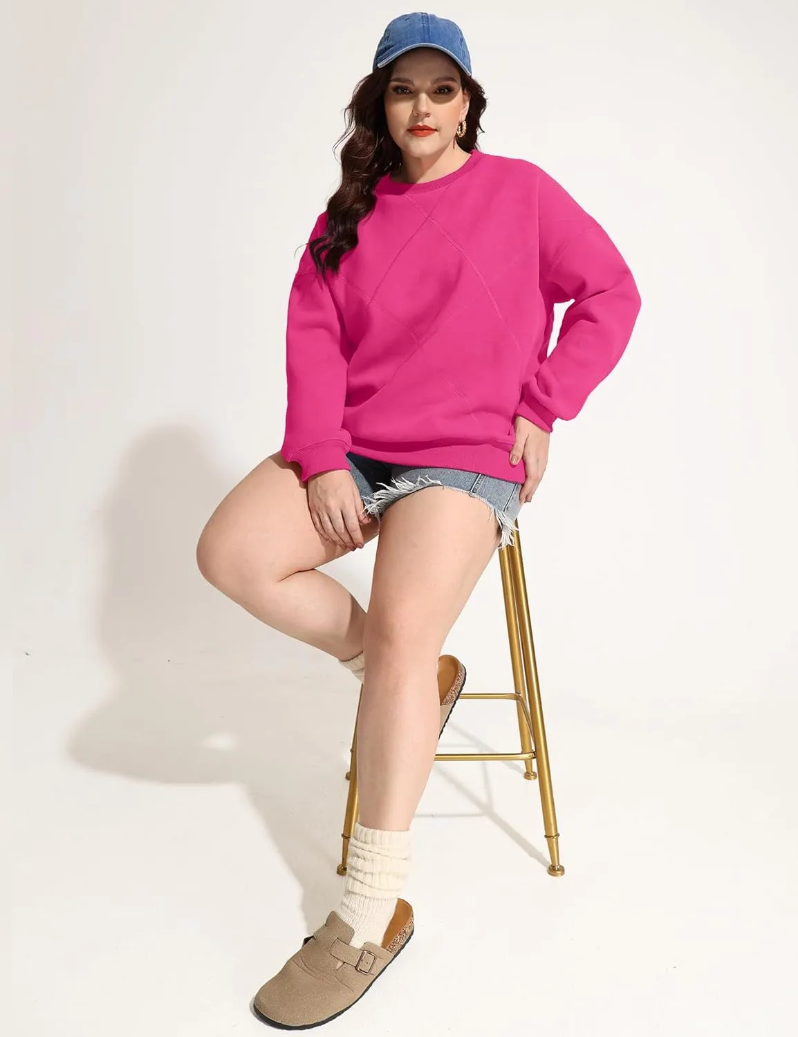 FOREYOND Plus Size Fleece Sweatshirts for Women Crewneck Cotton Pullover Sweat Shirts Casual Thermal Long Sleeve Tops