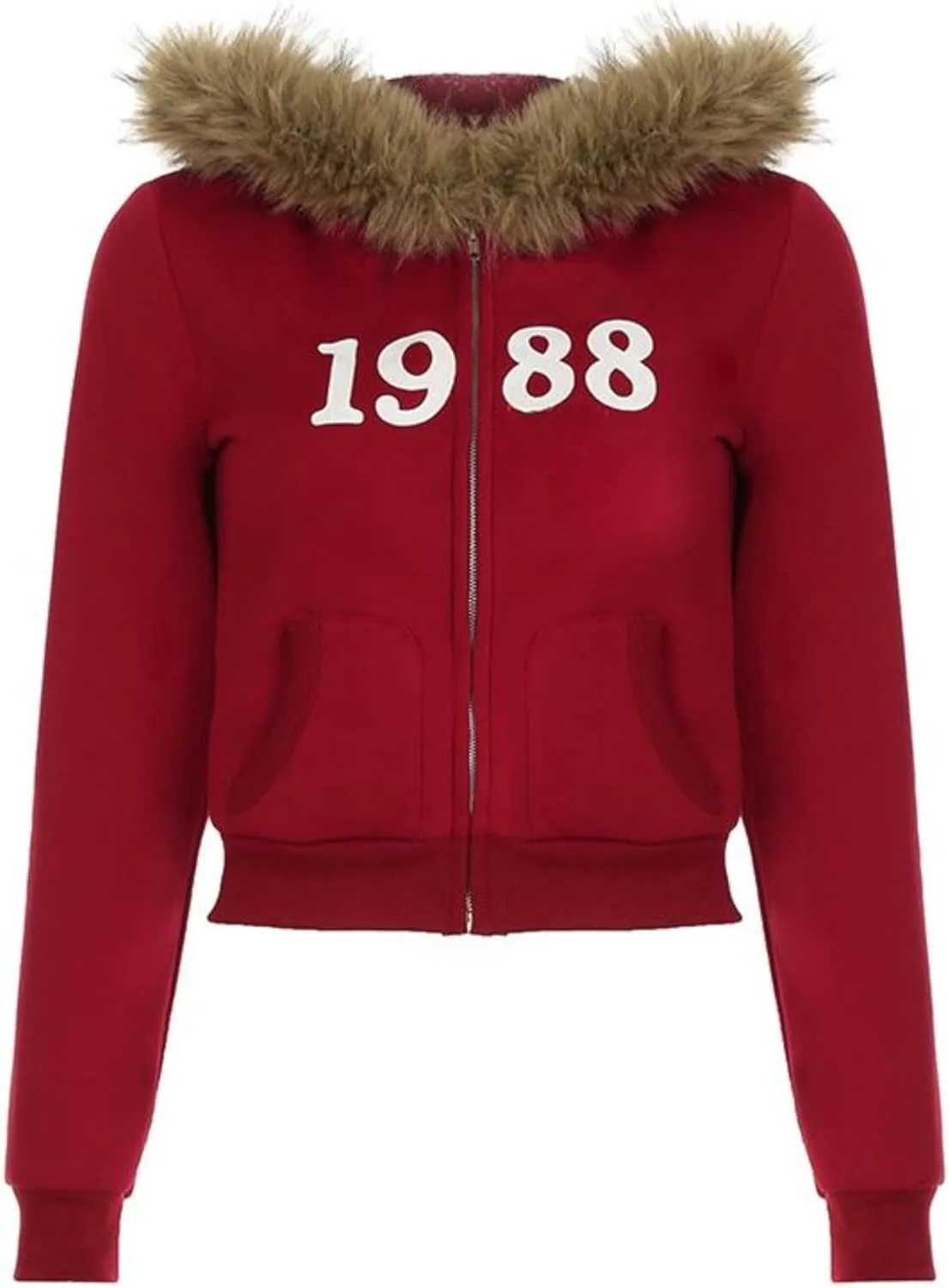 Fur Collar Jacket Zip Up Graphic Jacket Y2K Hoodie Women Cropped Streetwear Grunge Hoodies 2000s Winter Coats