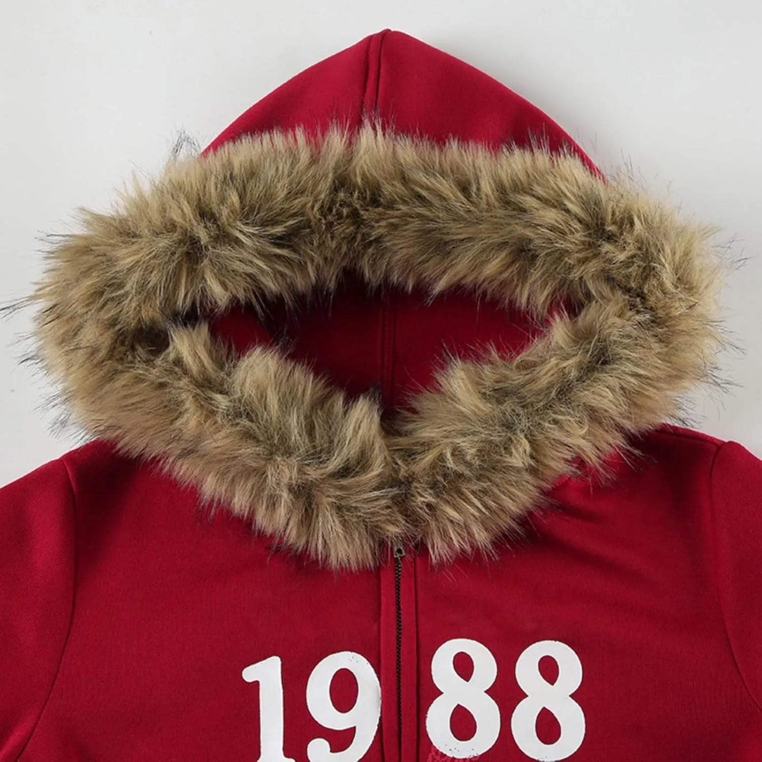 Fur Collar Jacket Zip Up Graphic Jacket Y2K Hoodie Women Cropped Streetwear Grunge Hoodies 2000s Winter Coats