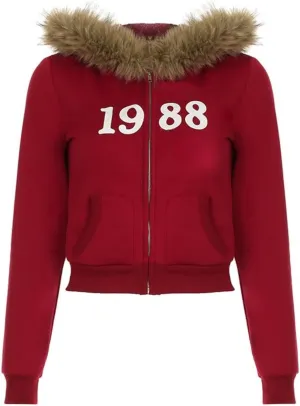 Fur Collar Jacket Zip Up Graphic Jacket Y2K Hoodie Women Cropped Streetwear Grunge Hoodies 2000s Winter Coats