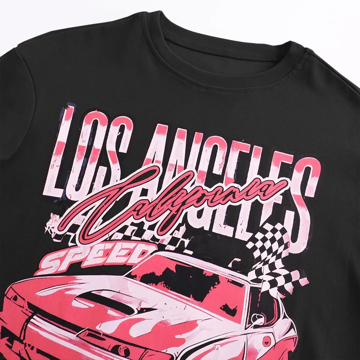 Girl's Car Letter Graphic Print Round Neck Short Sleeve Tee Summer Casual T Shirt Graphics Tee Shirt