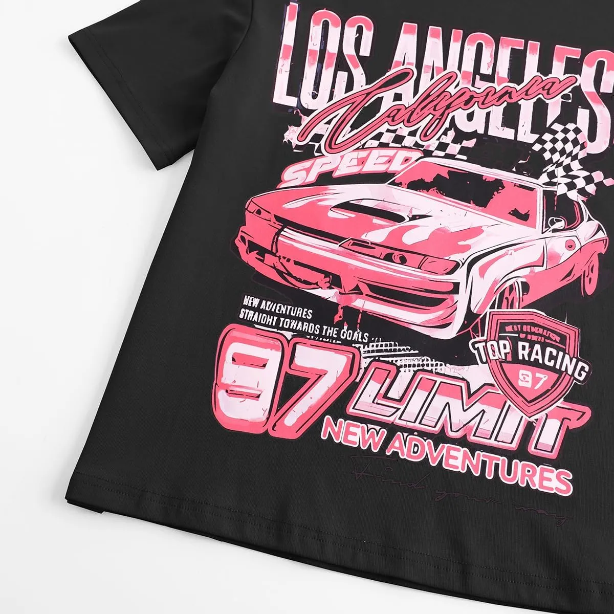 Girl's Car Letter Graphic Print Round Neck Short Sleeve Tee Summer Casual T Shirt Graphics Tee Shirt