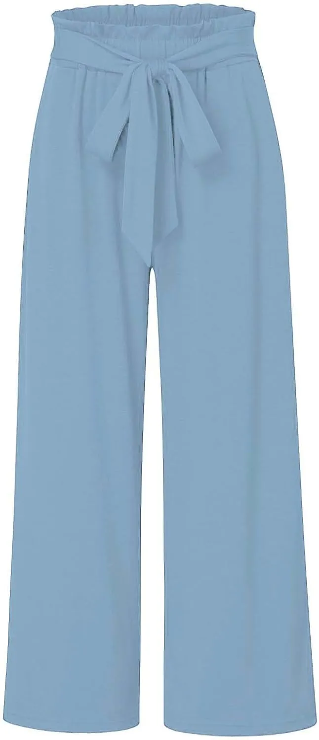 Girls Cotton Linen Palazzo Pants Wide Leg High Waist Smocked Flowy Trousers 2025 Kids Summer Beach Vacation Outfits