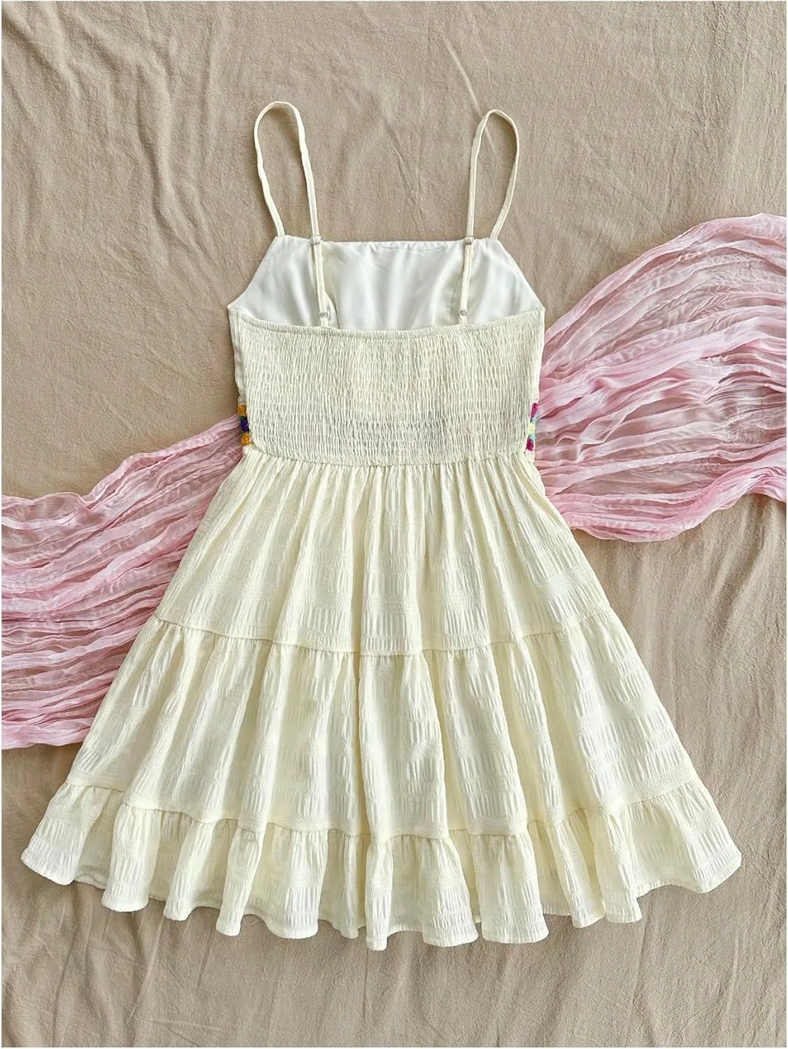 Girl's Floral Embroidery Tiered Summer Dress Sleeveless Ruffle A Line Flowy Short Dress Sundress