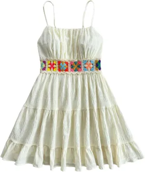 Girl's Floral Embroidery Tiered Summer Dress Sleeveless Ruffle A Line Flowy Short Dress Sundress