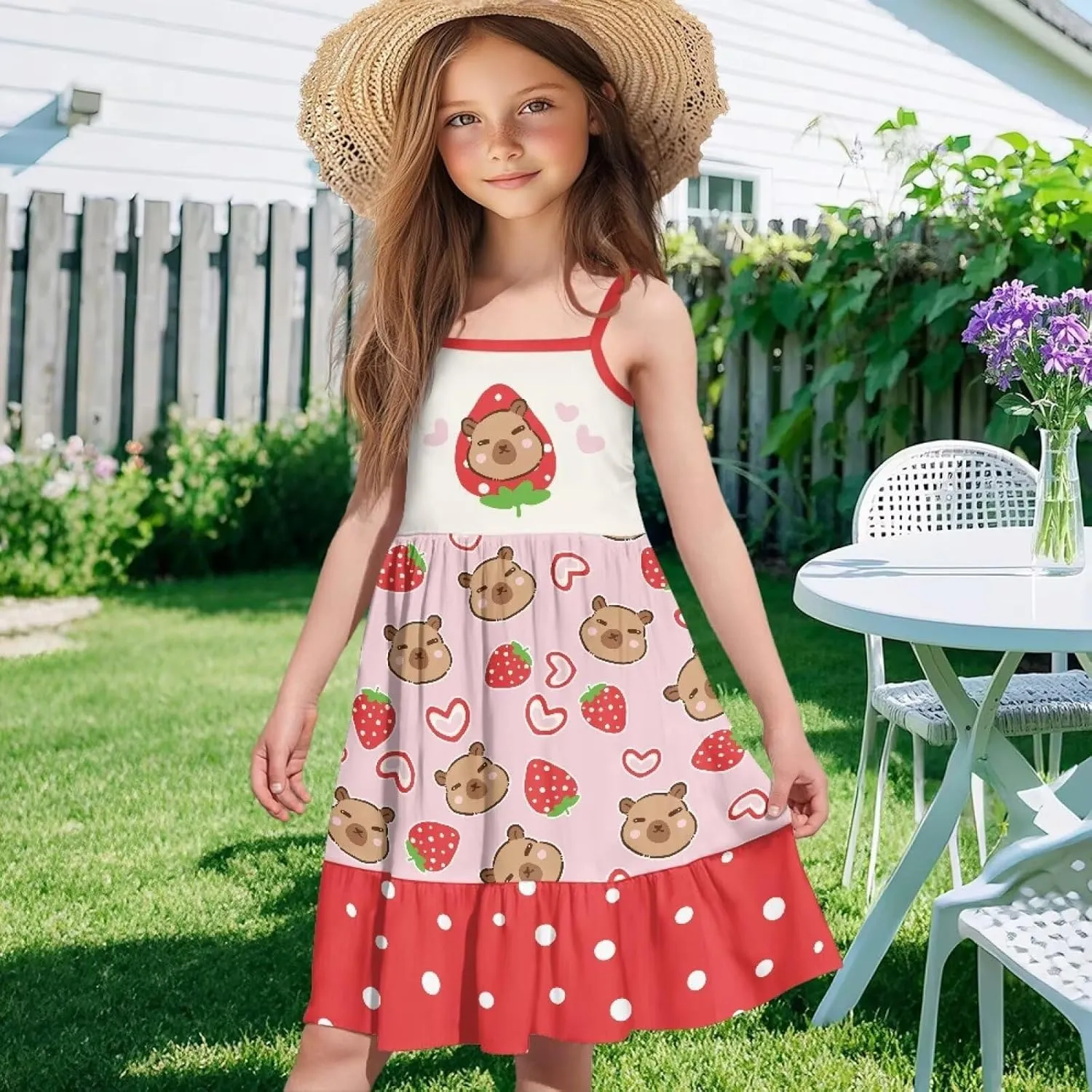 Girls Summer Dress 3-14 Y Kids Casual Spaghetti Strap Tiered Midi Dresses Cute Twirly Skater Party Sundress