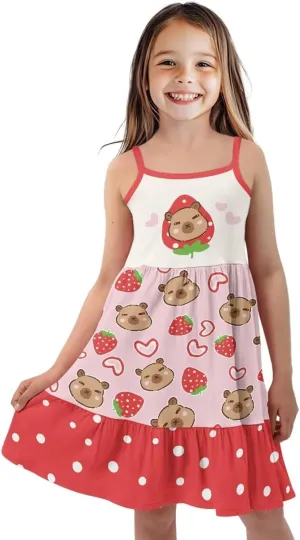 Girls Summer Dress 3-14 Y Kids Casual Spaghetti Strap Tiered Midi Dresses Cute Twirly Skater Party Sundress
