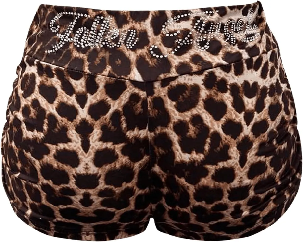GORGLITTER Women's Glitter Rhinestone Camo Shorts High Waisted Ruched Shorts Skinny Mini Shorts