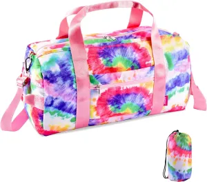 GUDFBALE Women's Weekender Carry On Workout Travel Bag Overnight Shoulder Bag Lightweight with Shoe Compartment and Wet Pocket, Tie-dye Colour, S, Tie Dye Art
